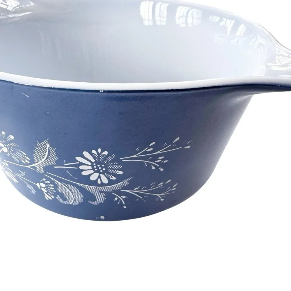 Vintage PYREX COLONIAL MIST Blue White  Casserole With Smokey Lid 473-B 1 Qt.